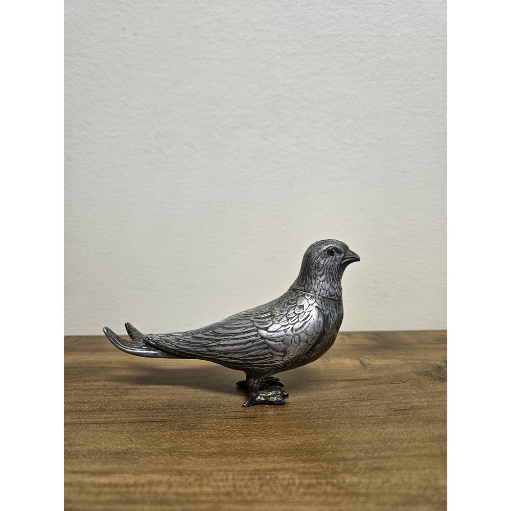 Antique E. & J. Bass Figural Bird Salt Pepper Shaker Green Rhinestone Eyes 4.5"